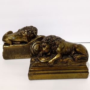Lion of Lucerne Bookends figures Switzerland Monument vtg